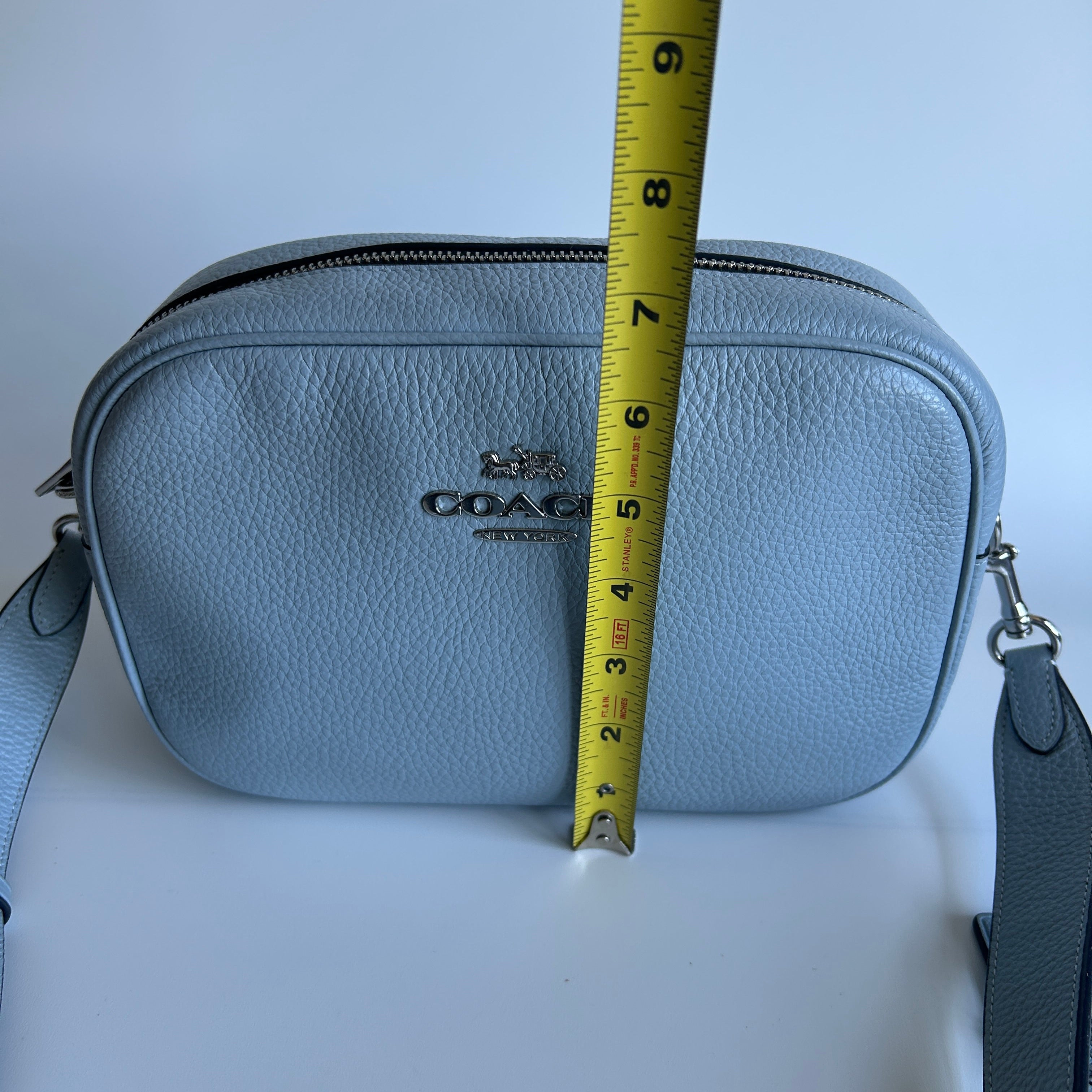 Coach Jamie Camera Bag Light Blue Pebbled Leather Crossbody Excellent
