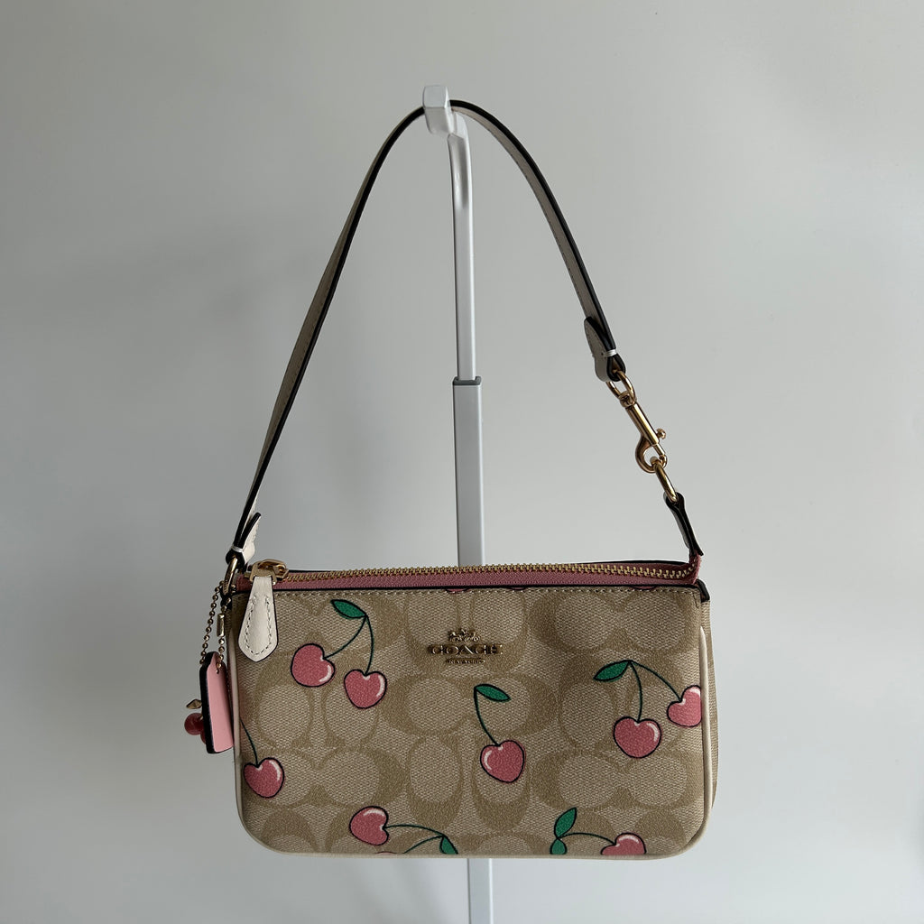 Coach Heart Cherry Nolita 19 Light Khaki Multi Canvas Wristlet NEW