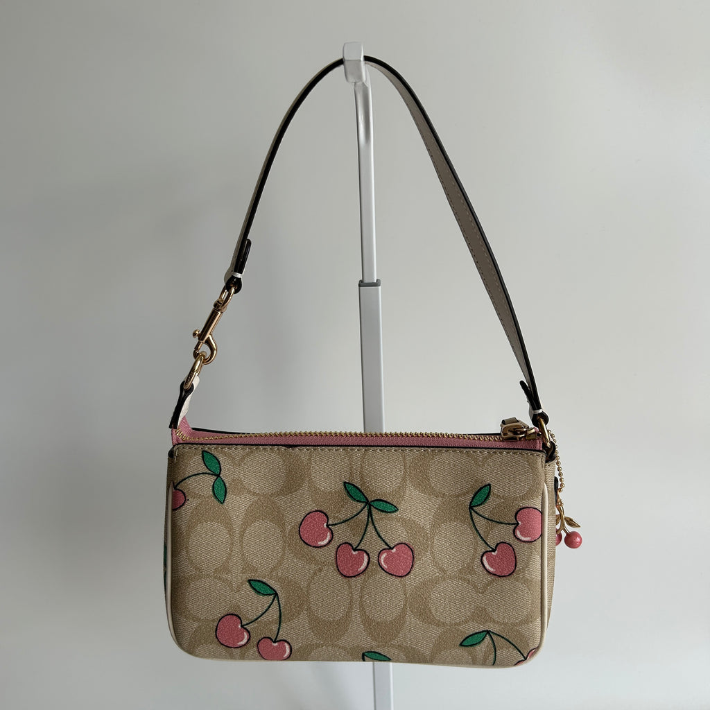 Coach Heart Cherry Nolita 19 Light Khaki Multi Canvas Wristlet NEW