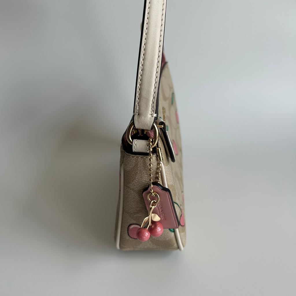 Coach Heart Cherry Nolita 19 Light Khaki Multi Canvas Wristlet NEW