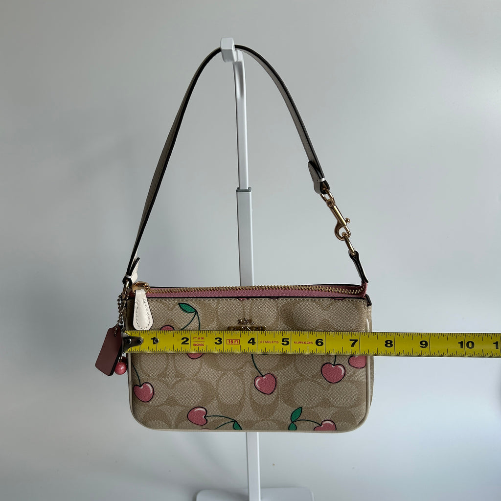 Coach Heart Cherry Nolita 19 Light Khaki Multi Canvas Wristlet NEW