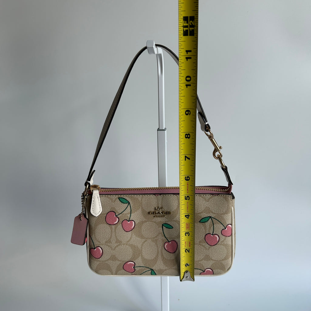 Coach Heart Cherry Nolita 19 Light Khaki Multi Canvas Wristlet NEW