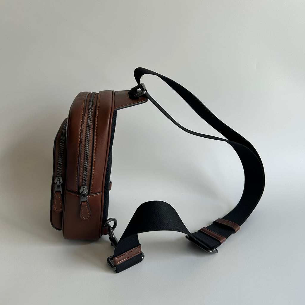 Coach Peanuts Snoopy West Pack Brown Coated Canvas Sling Bag Excellent