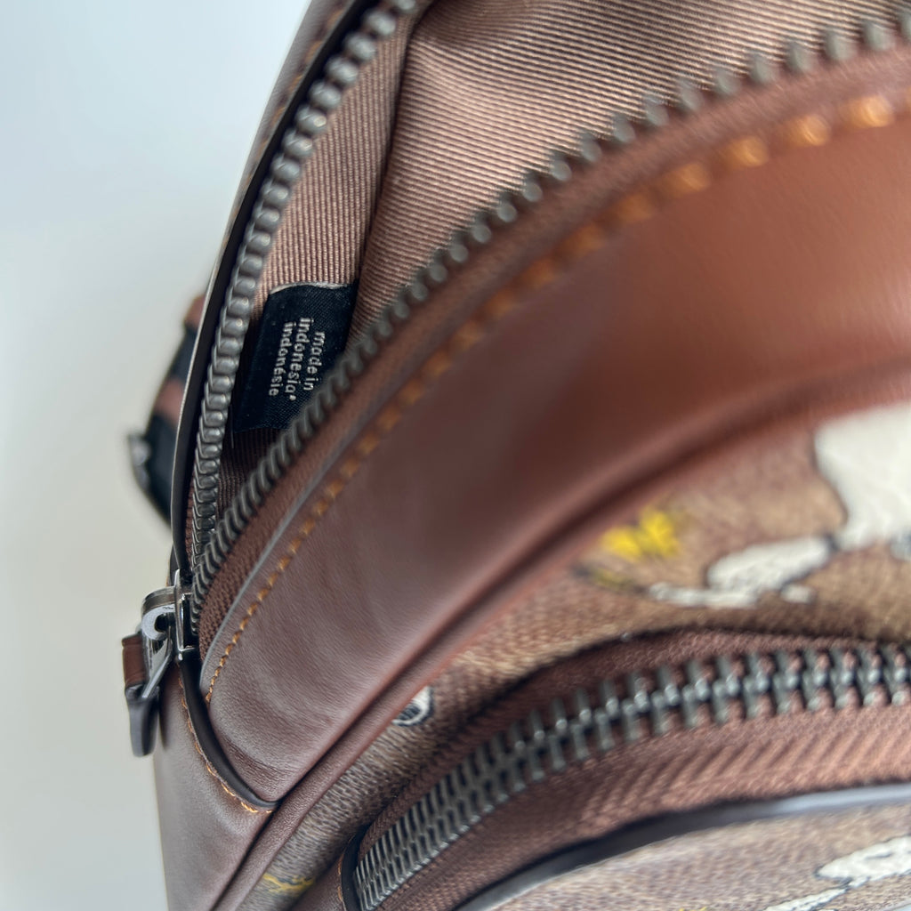 Coach Peanuts Snoopy West Pack Brown Coated Canvas Sling Bag Excellent