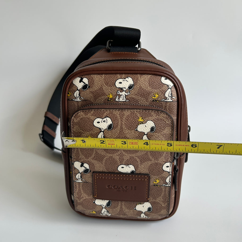 Coach Peanuts Snoopy West Pack Brown Coated Canvas Sling Bag Excellent