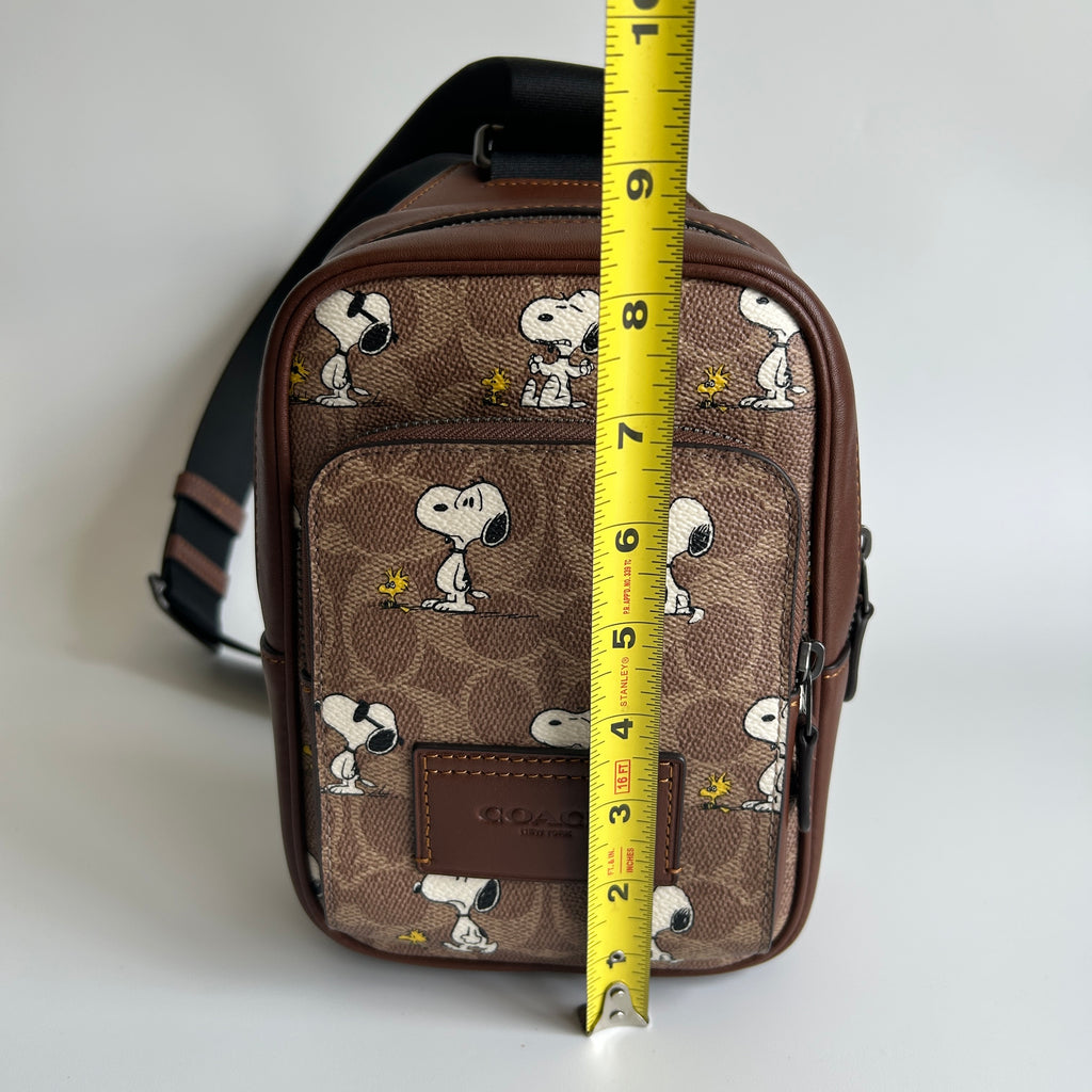 Coach Peanuts Snoopy West Pack Brown Coated Canvas Sling Bag Excellent