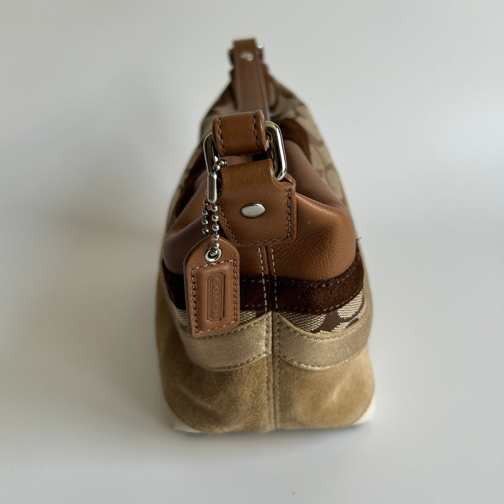 Coach Wave Patchwork Brown Leather Suede Demi Shoulder Bag Excellent