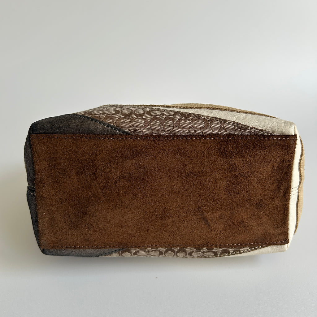 Coach Wave Patchwork Brown Leather Suede Demi Shoulder Bag Excellent