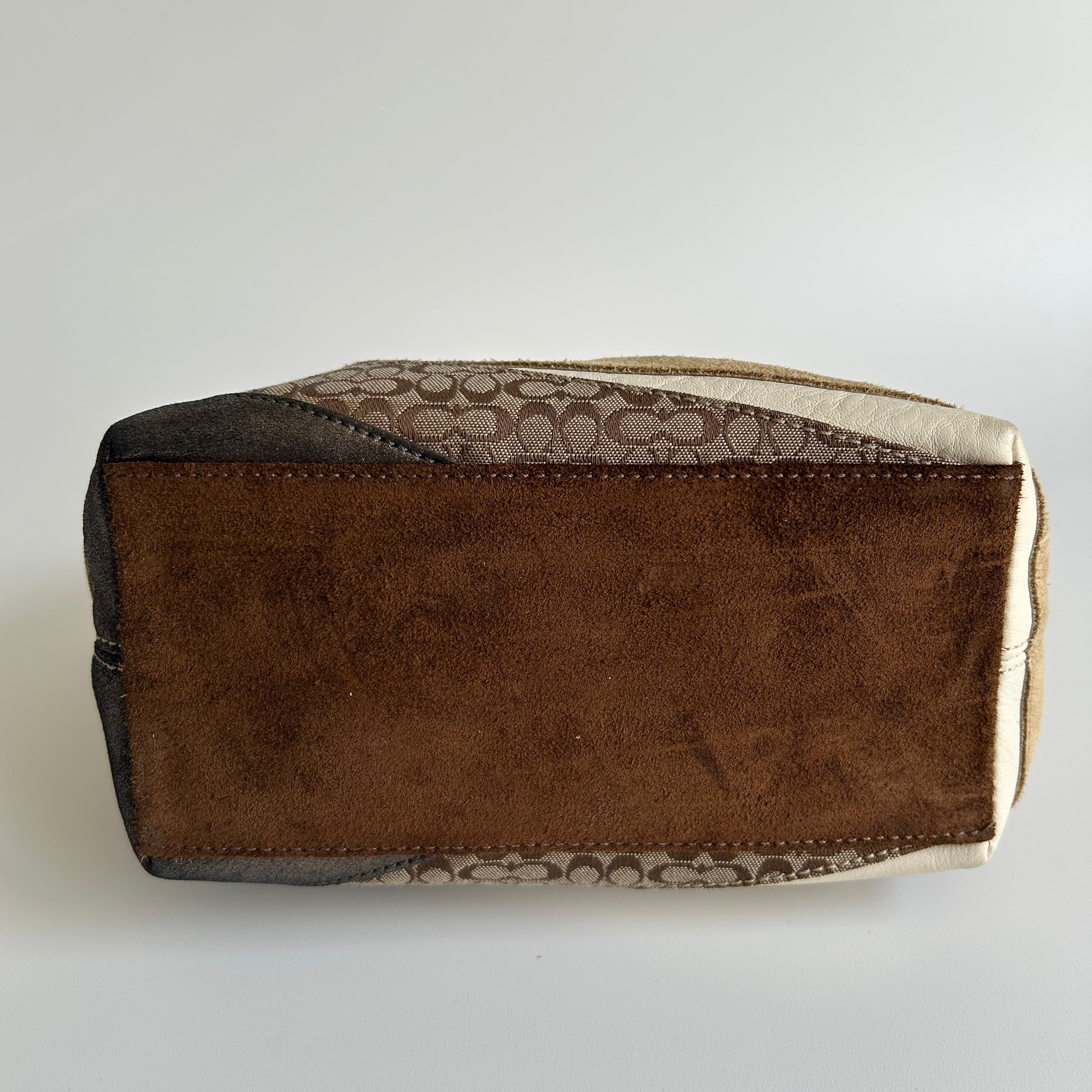 Coach Wave Patchwork Brown Leather Suede Demi Shoulder Bag Excellent