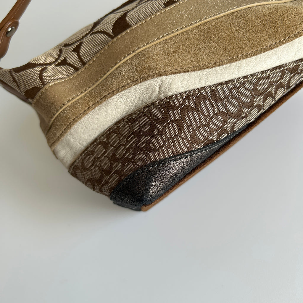 Coach Wave Patchwork Brown Leather Suede Demi Shoulder Bag Excellent