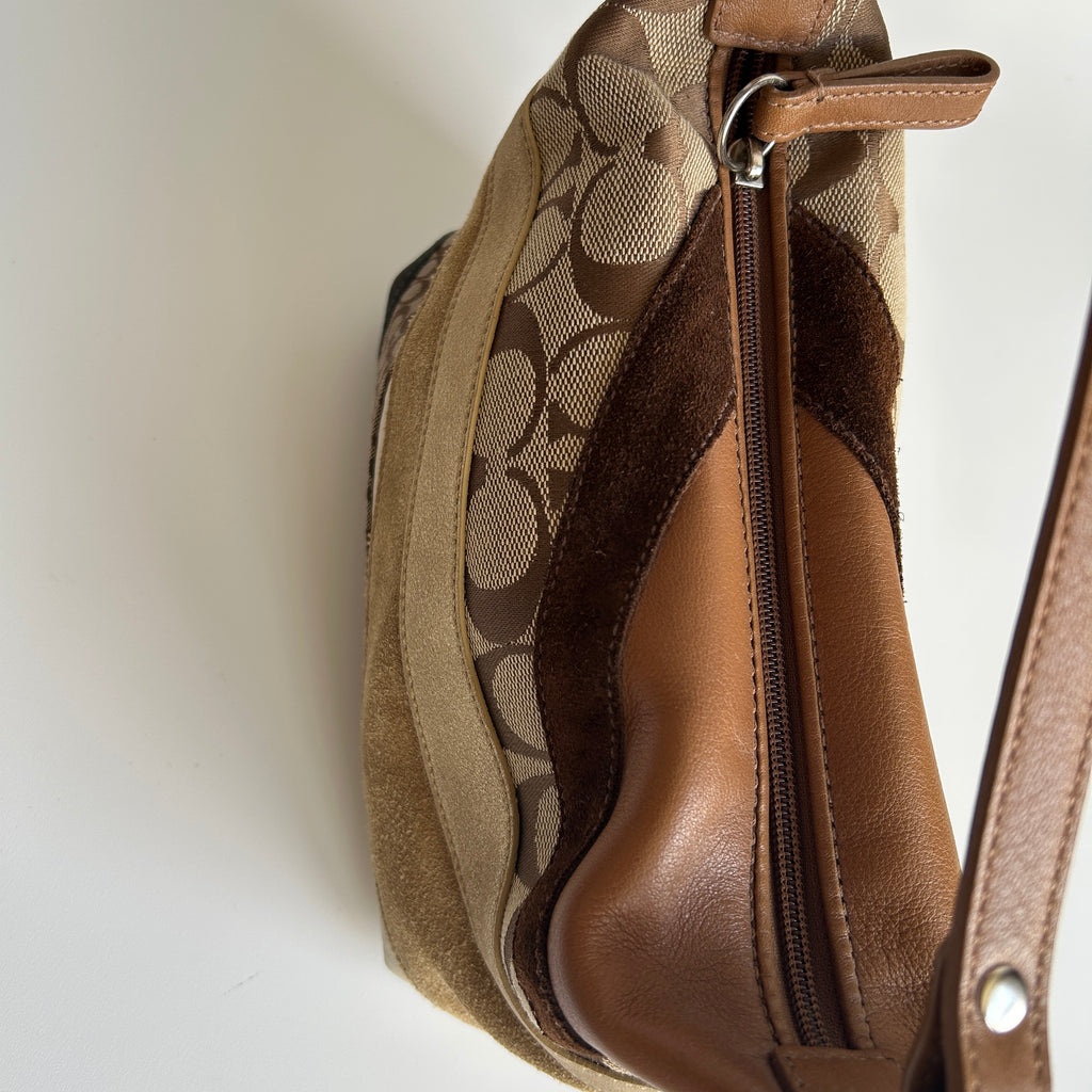 Coach Wave Patchwork Brown Leather Suede Demi Shoulder Bag Excellent