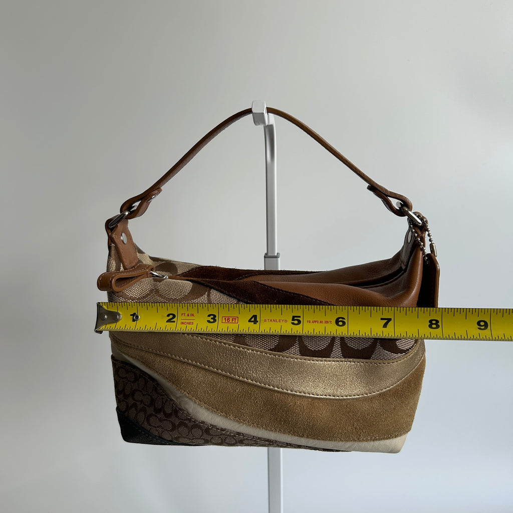Coach Wave Patchwork Brown Leather Suede Demi Shoulder Bag Excellent