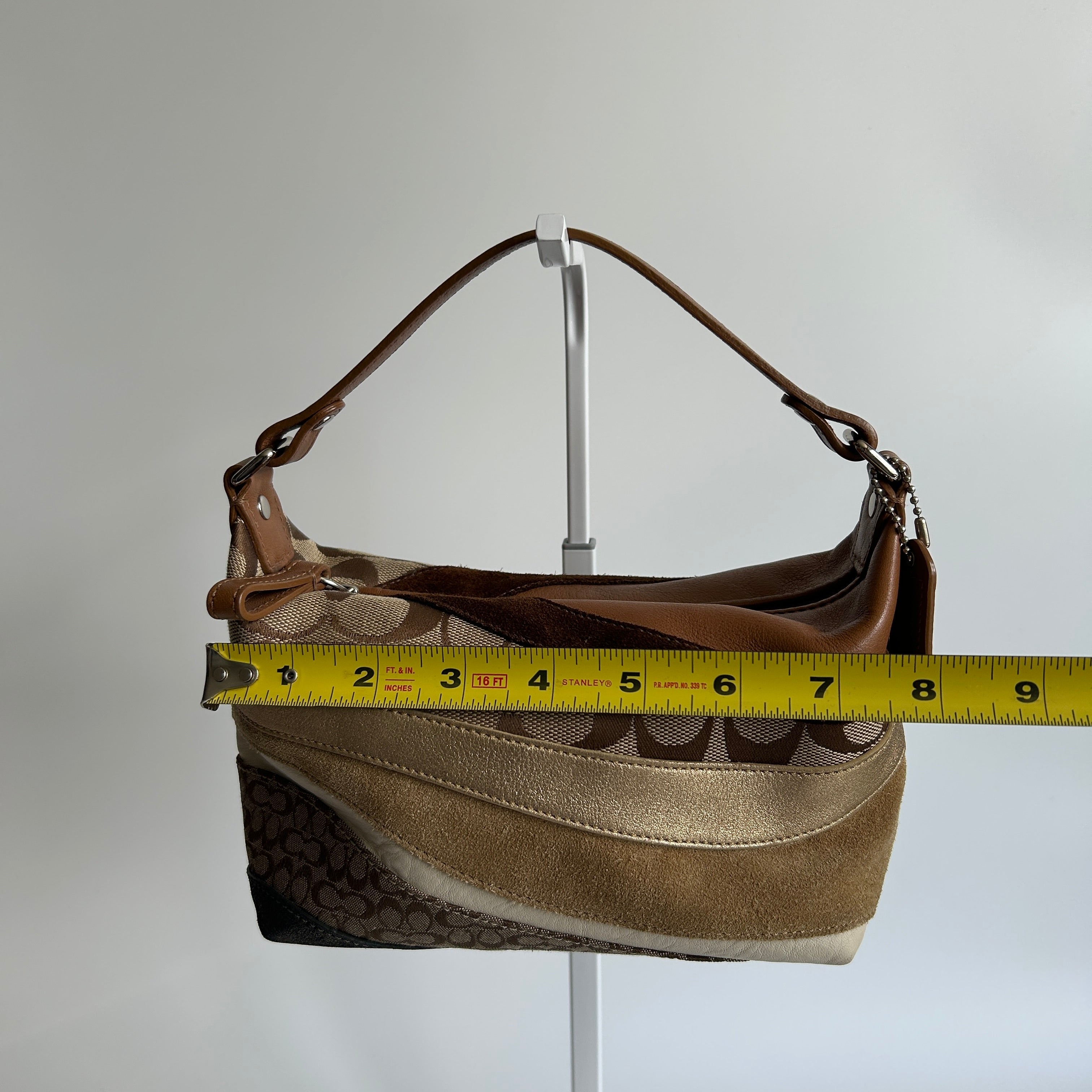Coach Wave Patchwork Brown Leather Suede Demi Shoulder Bag Excellent
