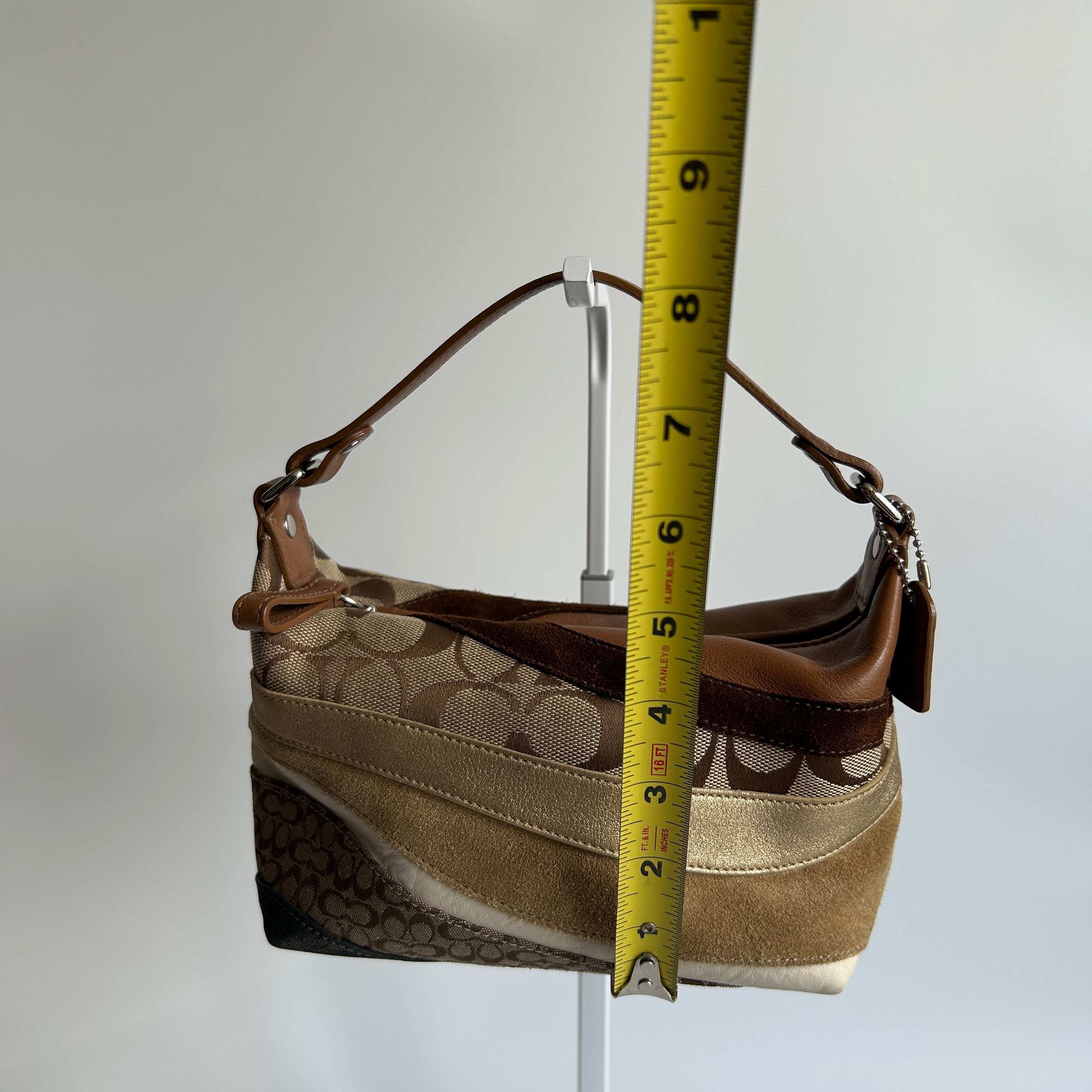 Coach Wave Patchwork Brown Leather Suede Demi Shoulder Bag Excellent