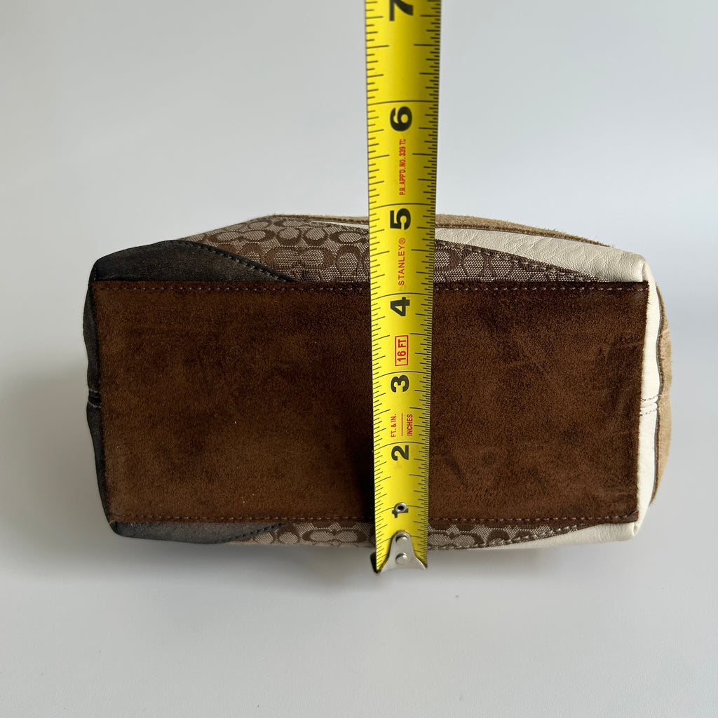 Coach Wave Patchwork Brown Leather Suede Demi Shoulder Bag Excellent
