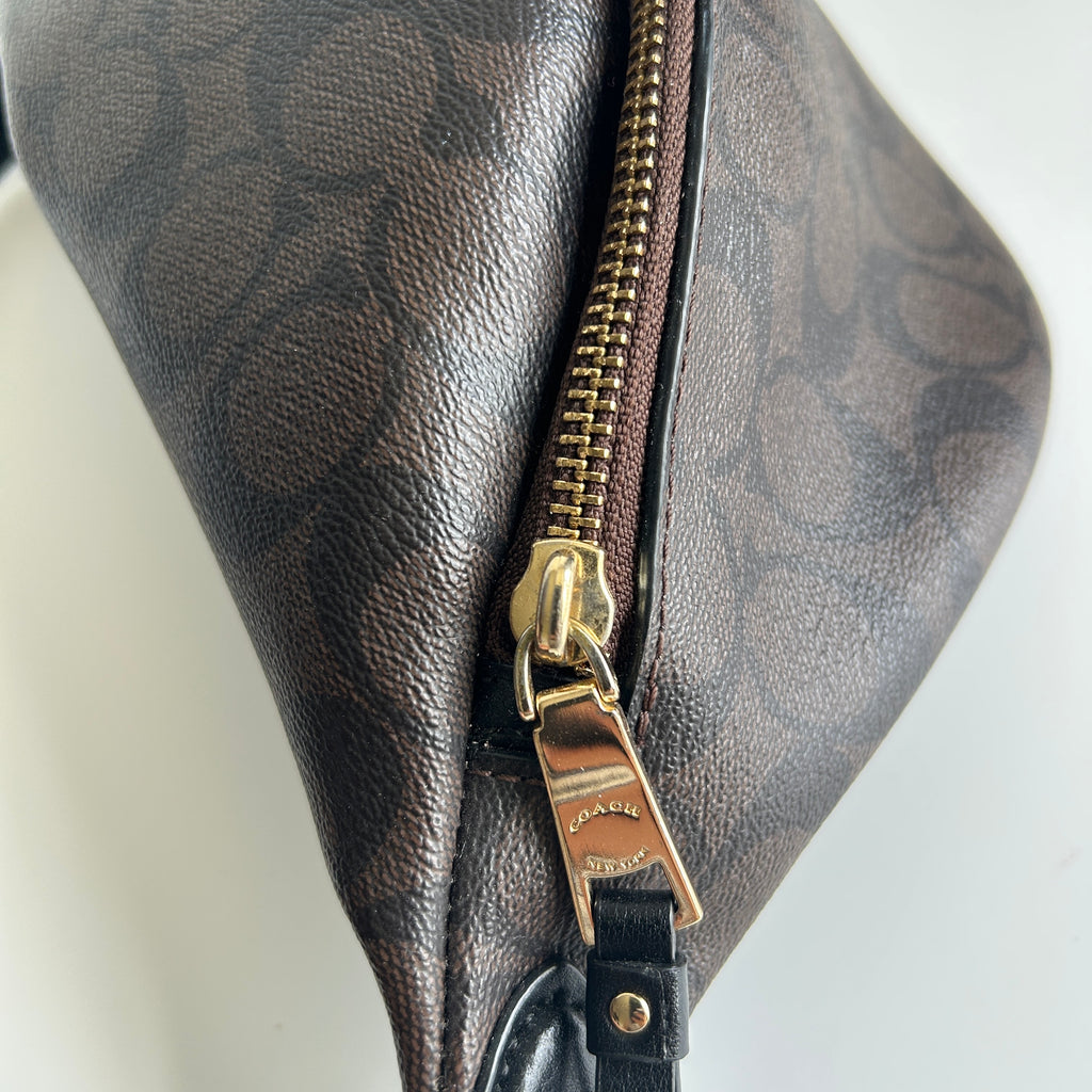 Coach Signature Belt Bag Brown Black Canvas Leather Fanny Pack Excellent