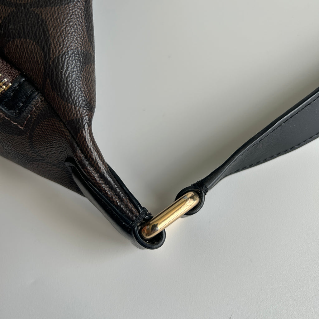 Coach Signature Belt Bag Brown Black Canvas Leather Fanny Pack Excellent