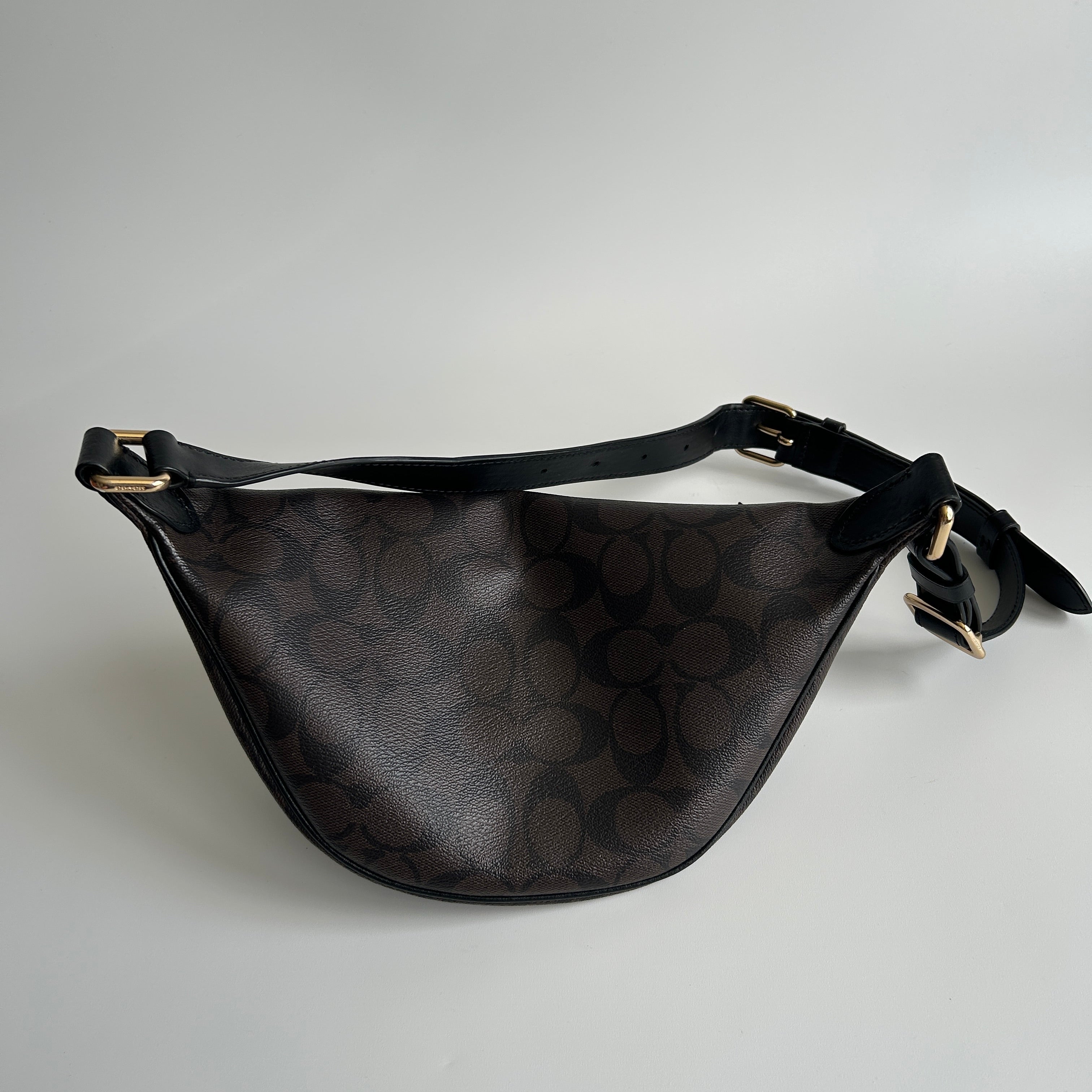 Coach Signature Belt Bag Brown Black Canvas Leather Fanny Pack Excellent