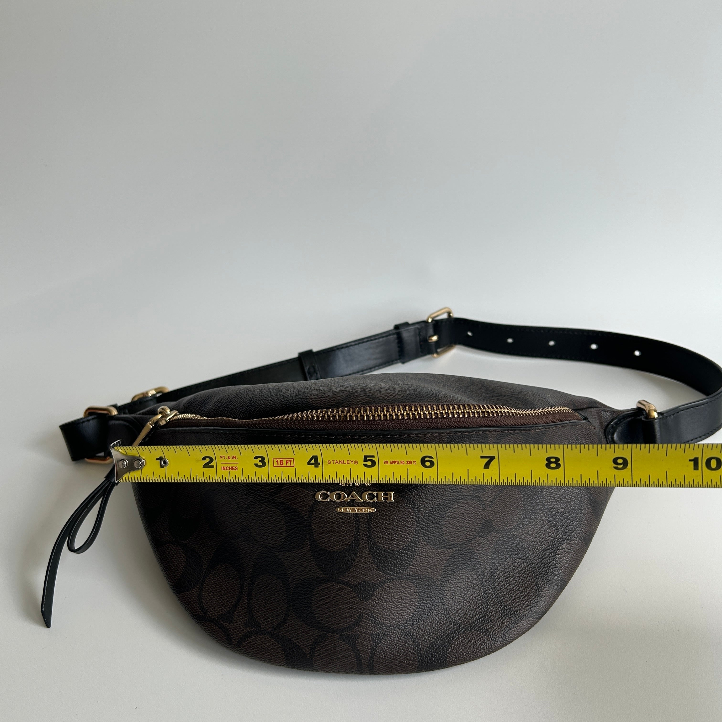 Coach Signature Belt Bag Brown Black Canvas Leather Fanny Pack Excellent