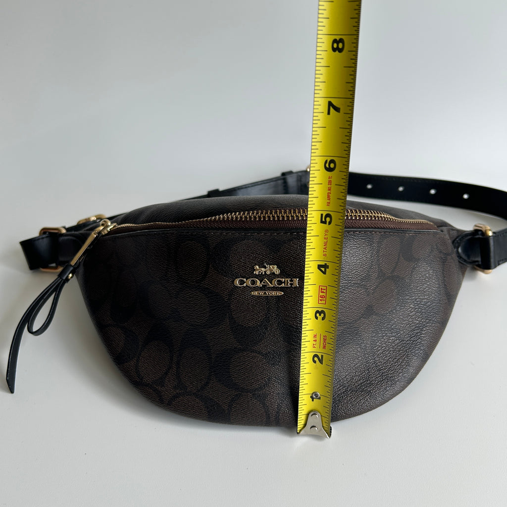 Coach Signature Belt Bag Brown Black Canvas Leather Fanny Pack Excellent
