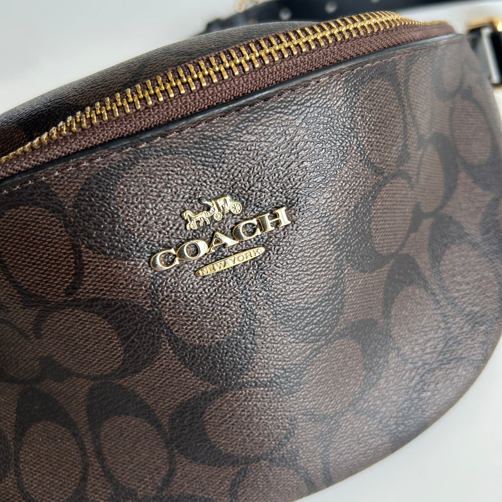 Coach Signature Belt Bag Brown Black Canvas Leather Fanny Pack Excellent