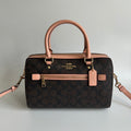 Coach Rowan Satchel Brown Pink Signature Canvas Leather Bag J2198-83607