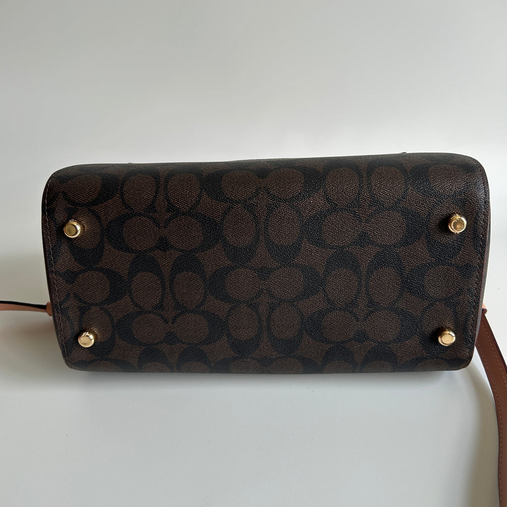 Coach Rowan Satchel Brown Pink Signature Canvas Leather Bag J2198-83607