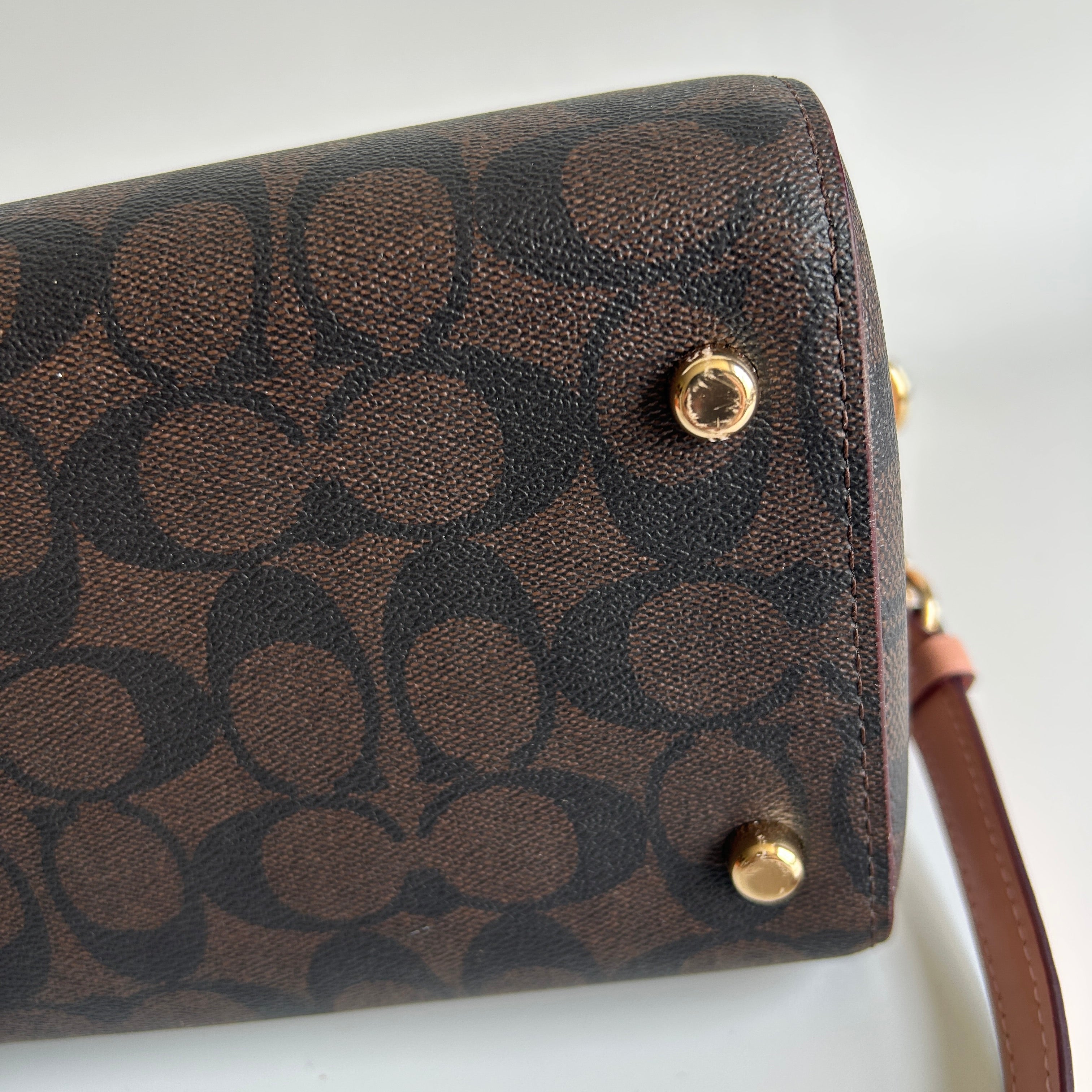 Coach Rowan Satchel Brown Pink Signature Canvas Leather Bag J2198-83607