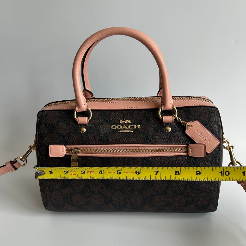 Coach Rowan Satchel Brown Pink Signature Canvas Leather Bag J2198-83607