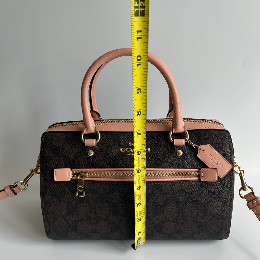 Coach Rowan Satchel Brown Pink Signature Canvas Leather Bag J2198-83607