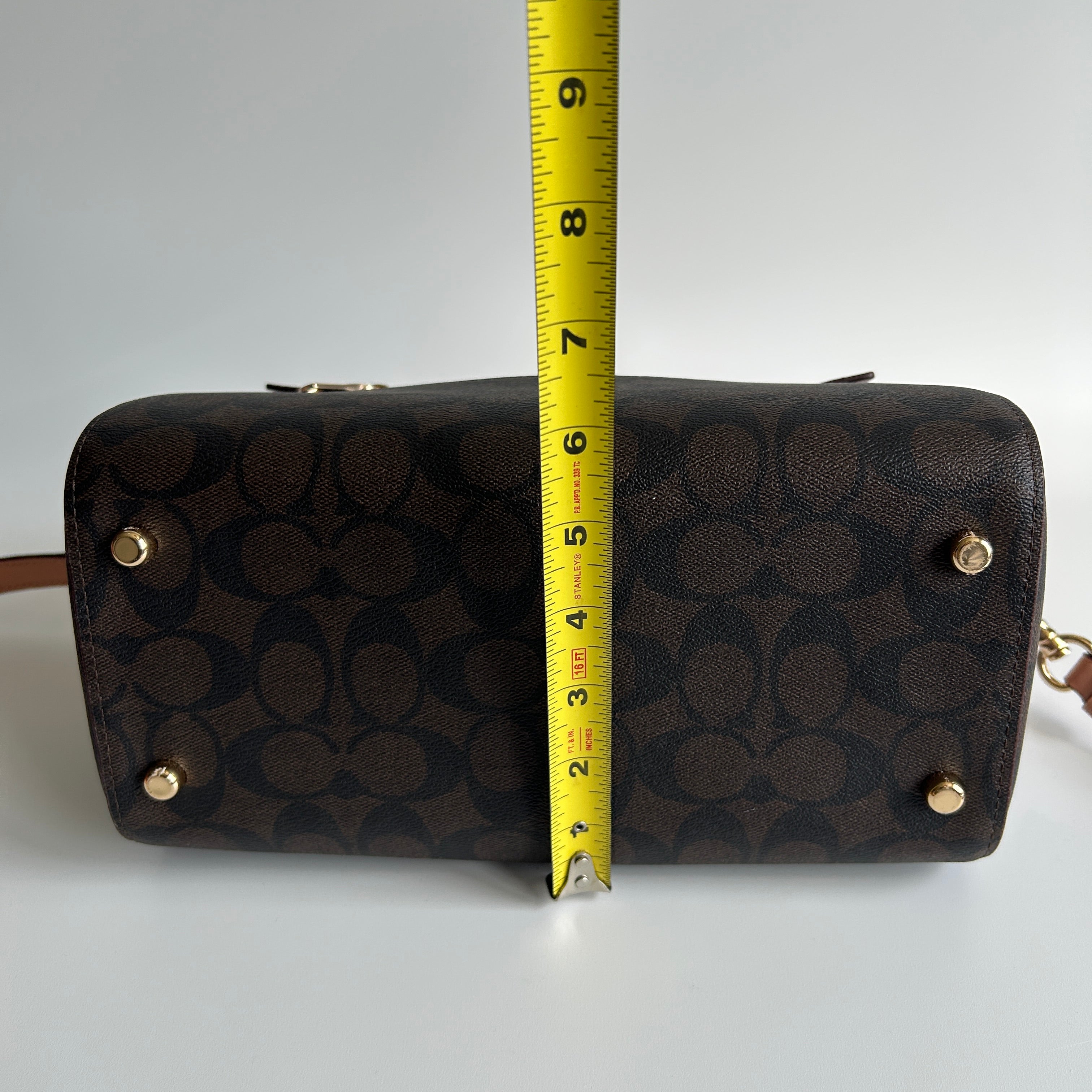 Coach Rowan Satchel Brown Pink Signature Canvas Leather Bag J2198-83607