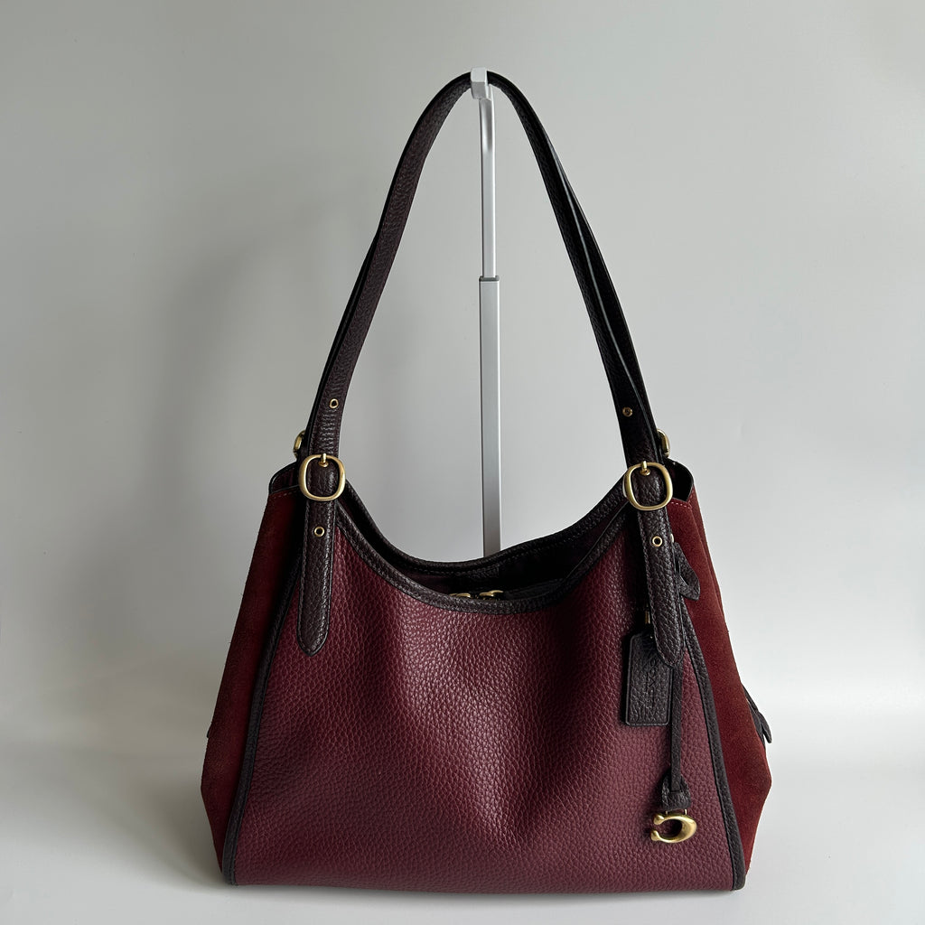 Coach Lori Wine Burgundy Pebbled Leather Suede Shoulder Bag C5265 Good