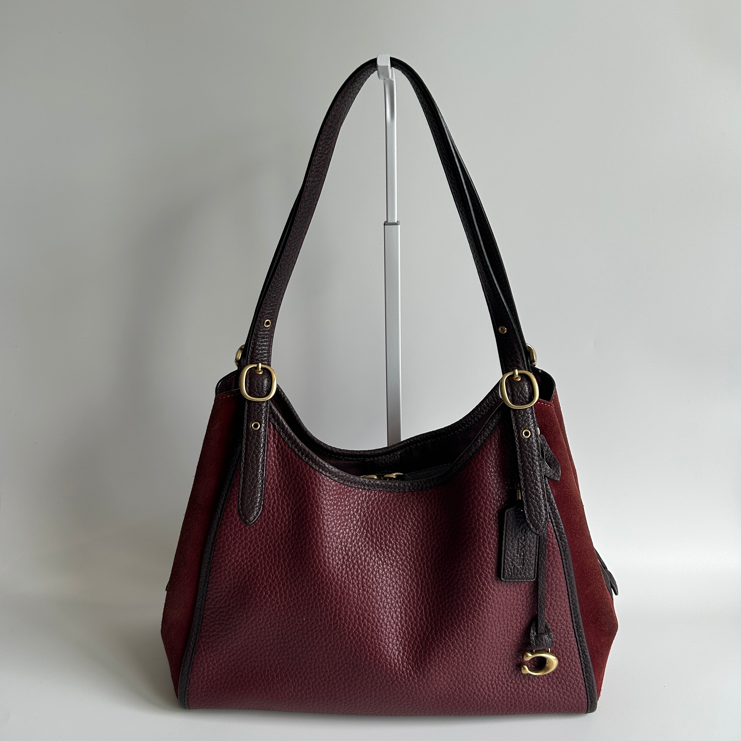 Coach Lori Wine Burgundy Pebbled Leather Suede Shoulder Bag C5265 Good