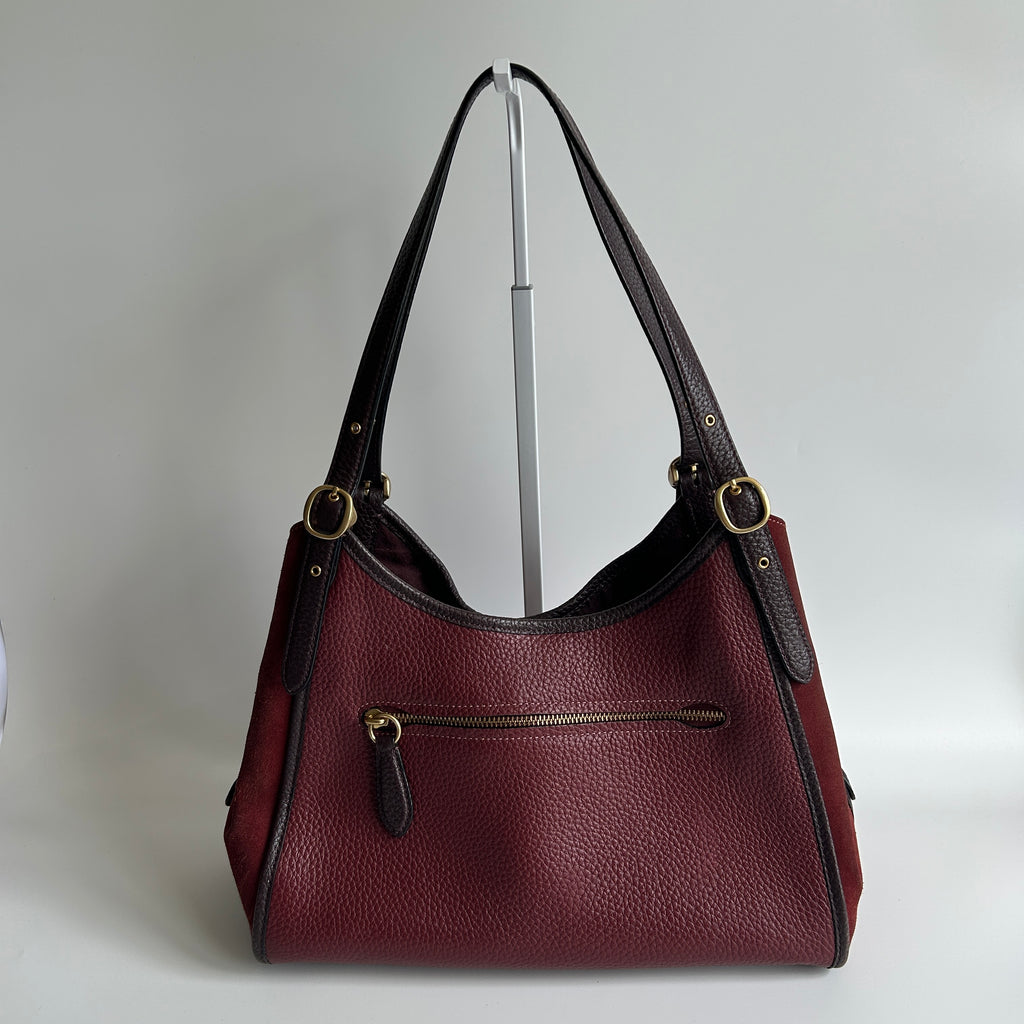 Coach Lori Wine Burgundy Pebbled Leather Suede Shoulder Bag C5265 Good