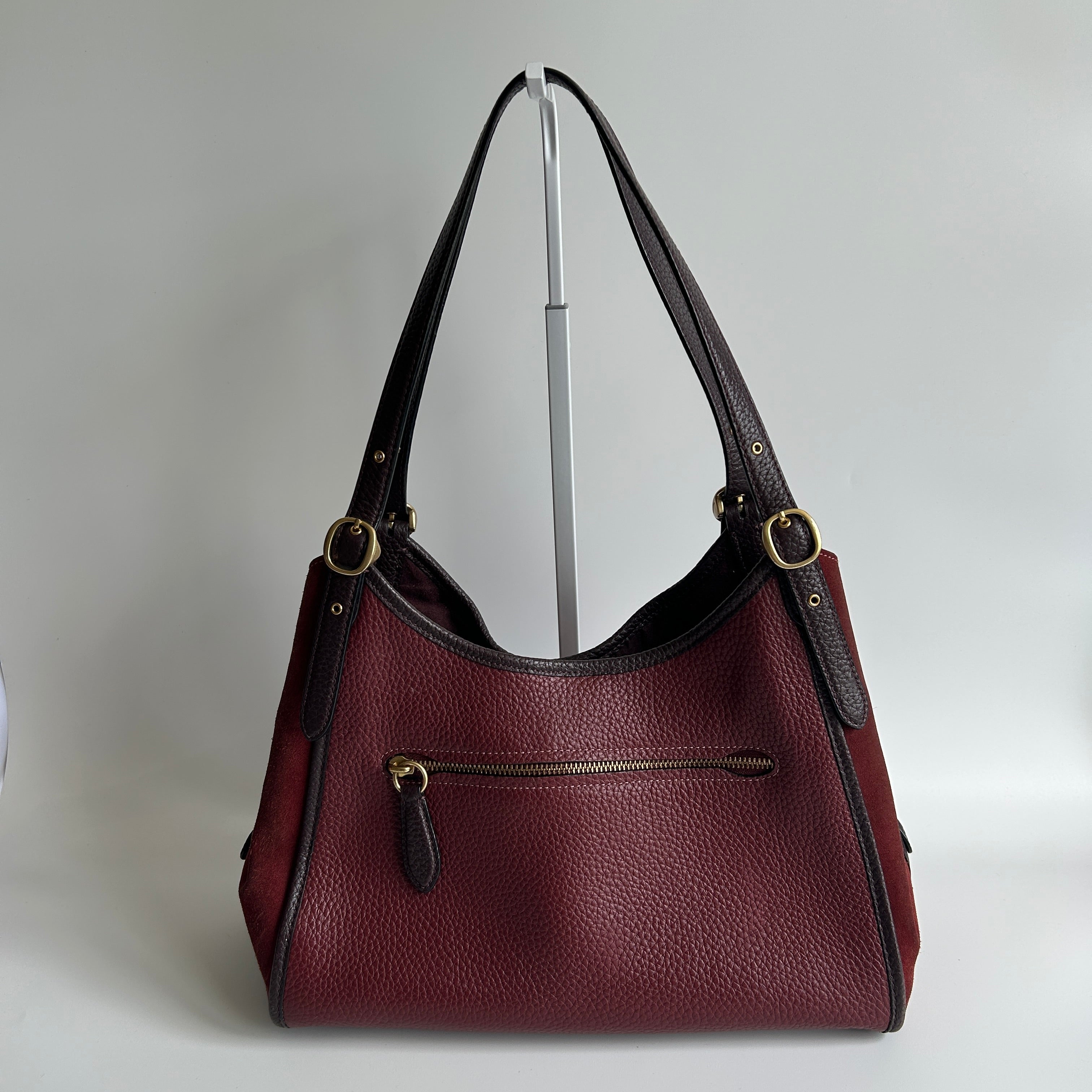 Coach Lori Wine Burgundy Pebbled Leather Suede Shoulder Bag C5265 Good