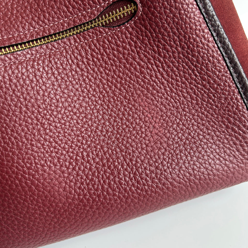 Coach Lori Wine Burgundy Pebbled Leather Suede Shoulder Bag C5265 Good