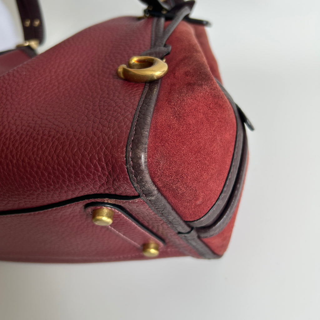 Coach Lori Wine Burgundy Pebbled Leather Suede Shoulder Bag C5265 Good