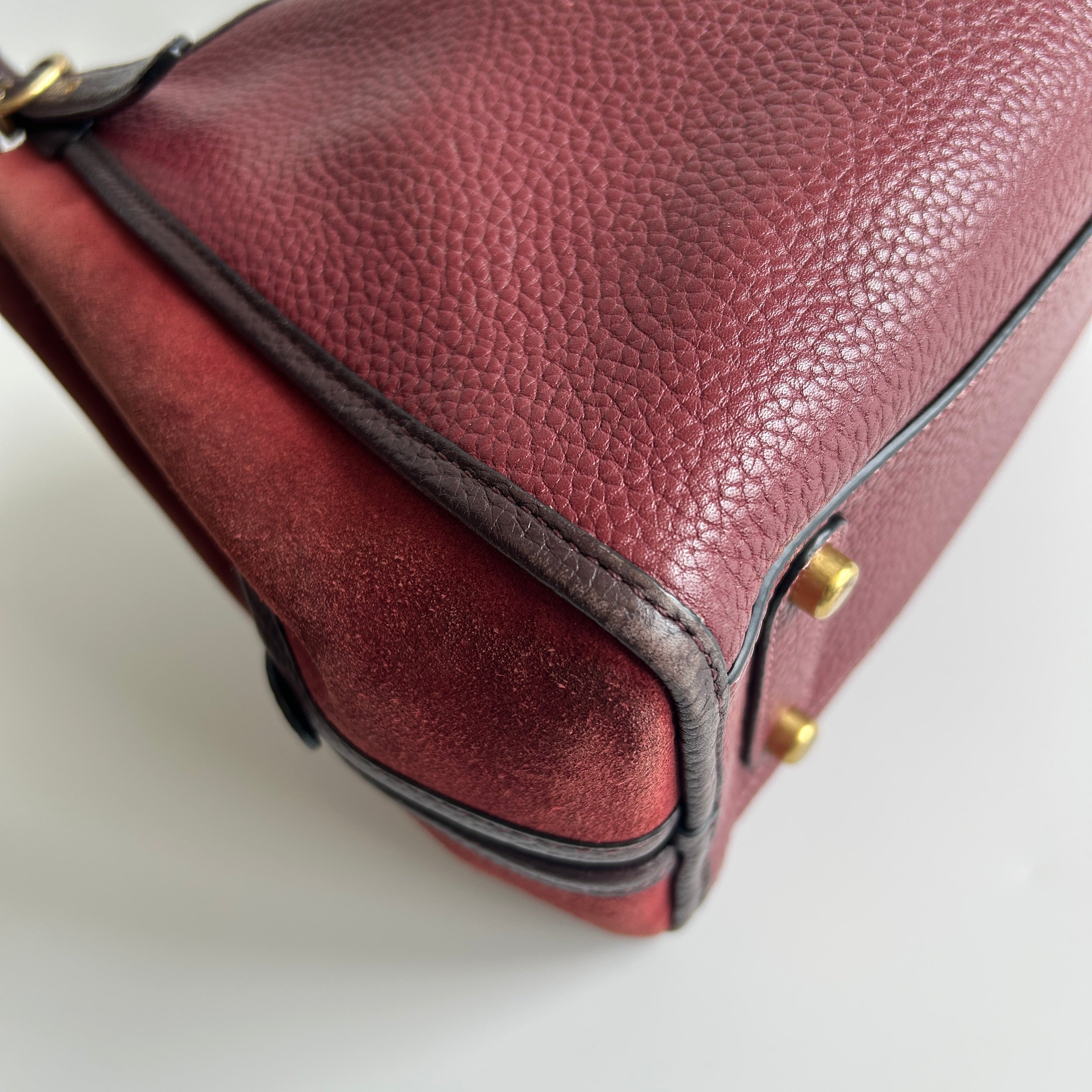 Coach Lori Wine Burgundy Pebbled Leather Suede Shoulder Bag C5265 Good