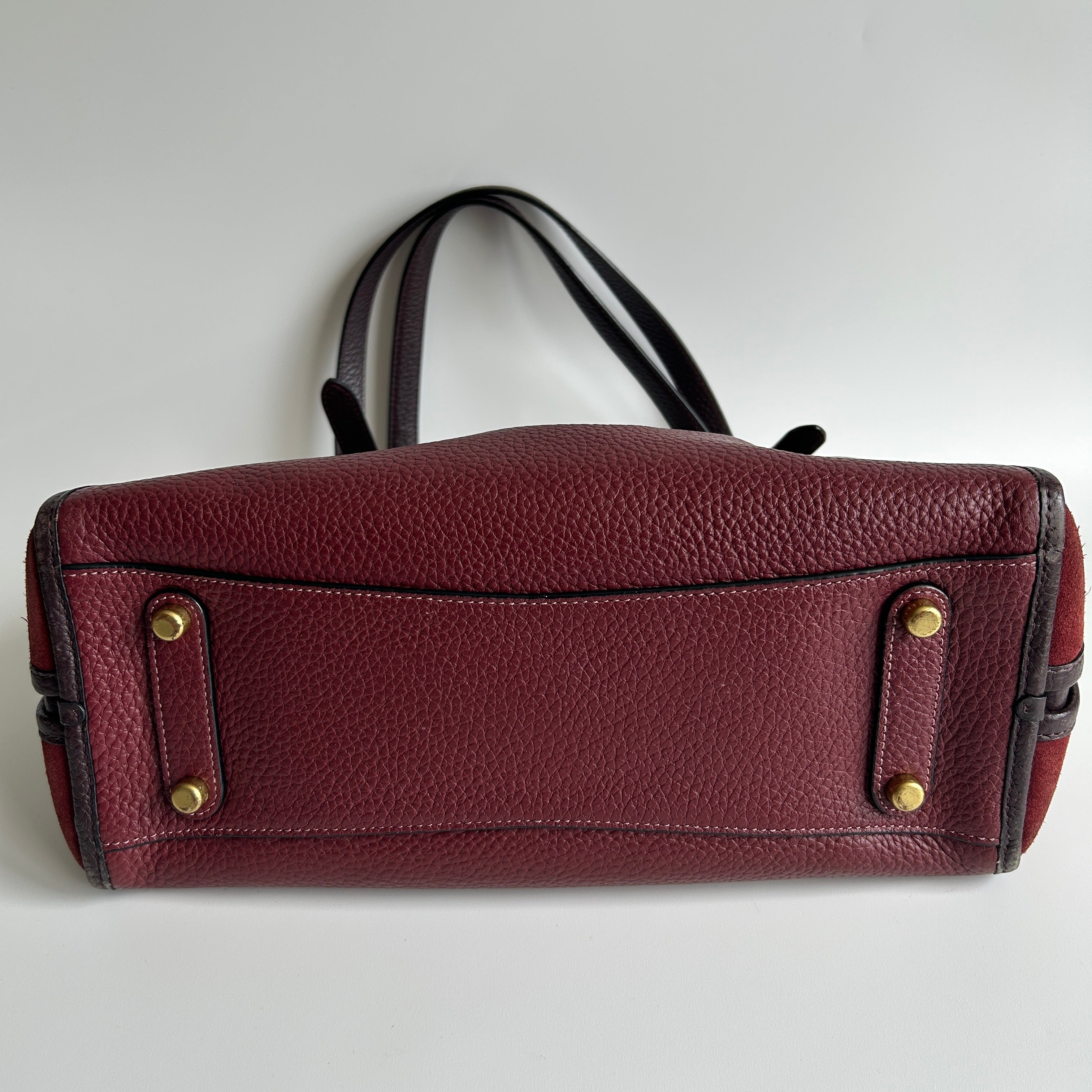 Coach Lori Wine Burgundy Pebbled Leather Suede Shoulder Bag C5265 Good