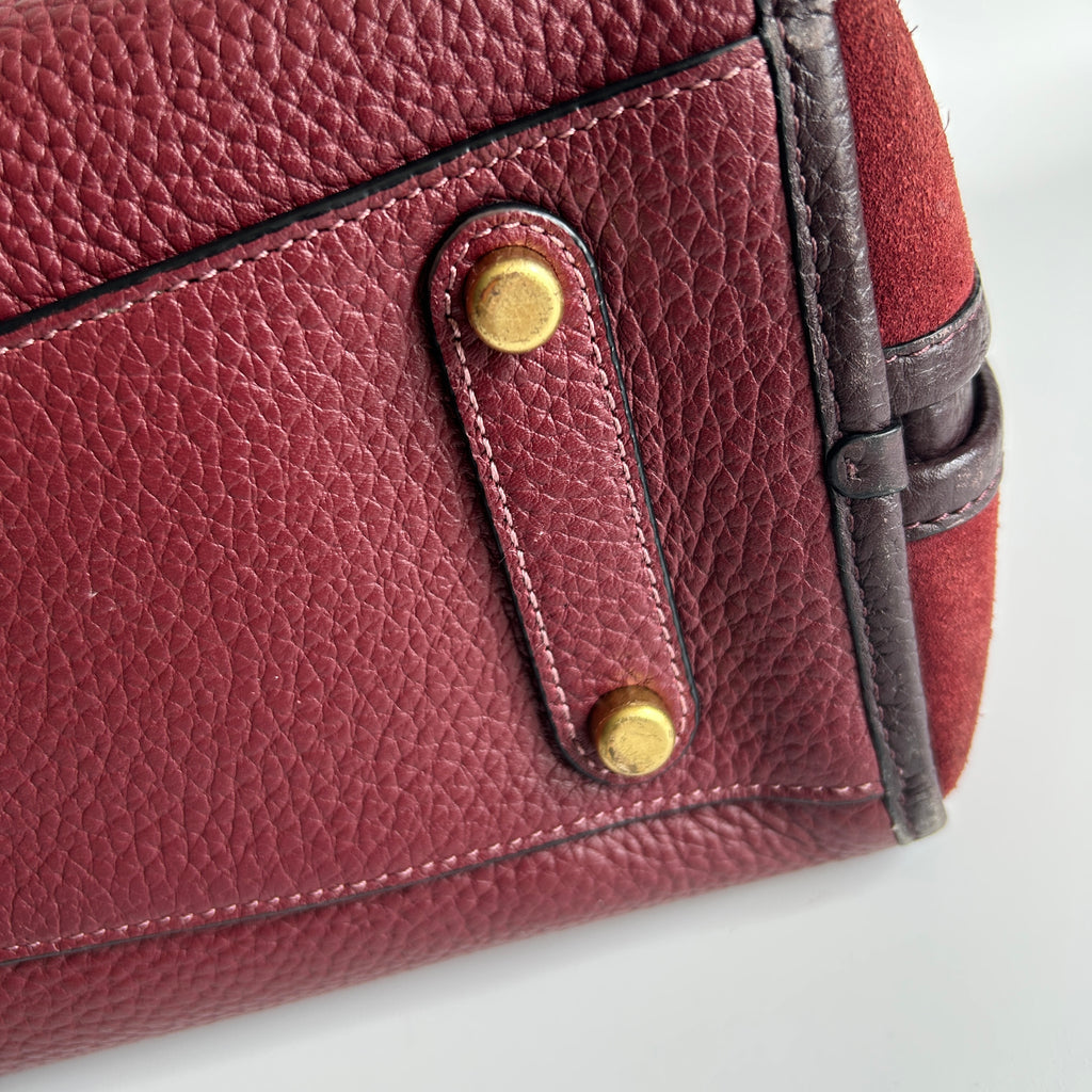 Coach Lori Wine Burgundy Pebbled Leather Suede Shoulder Bag C5265 Good