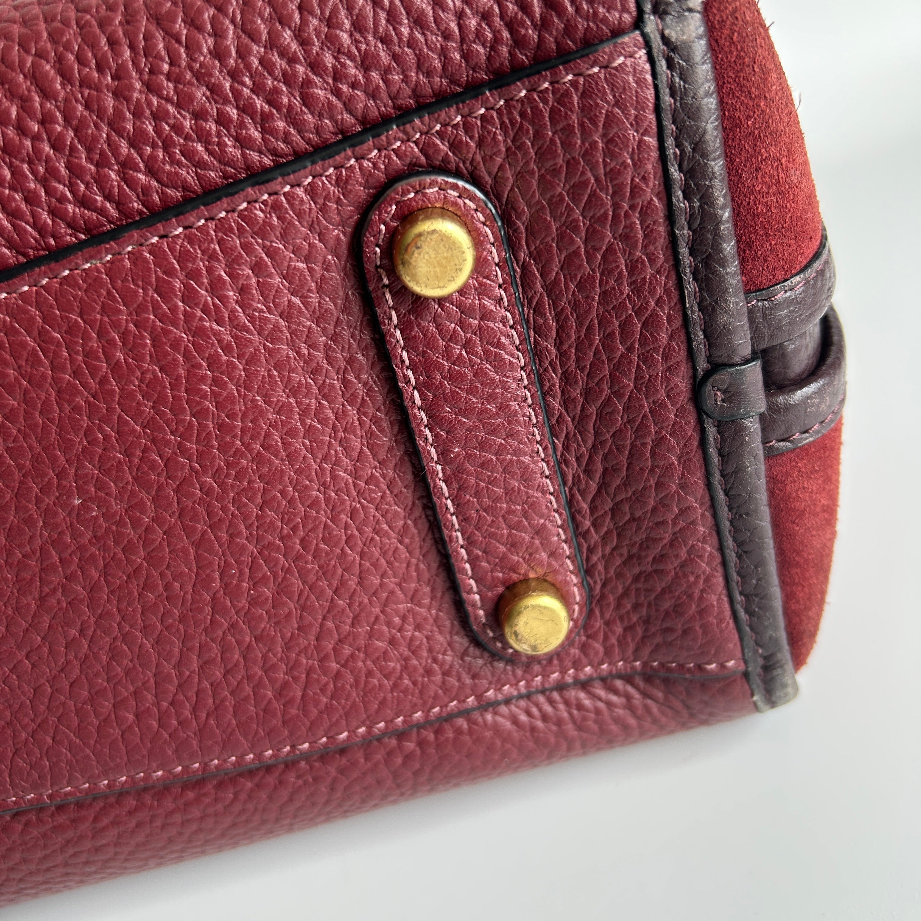 Coach Lori Wine Burgundy Pebbled Leather Suede Shoulder Bag C5265 Good