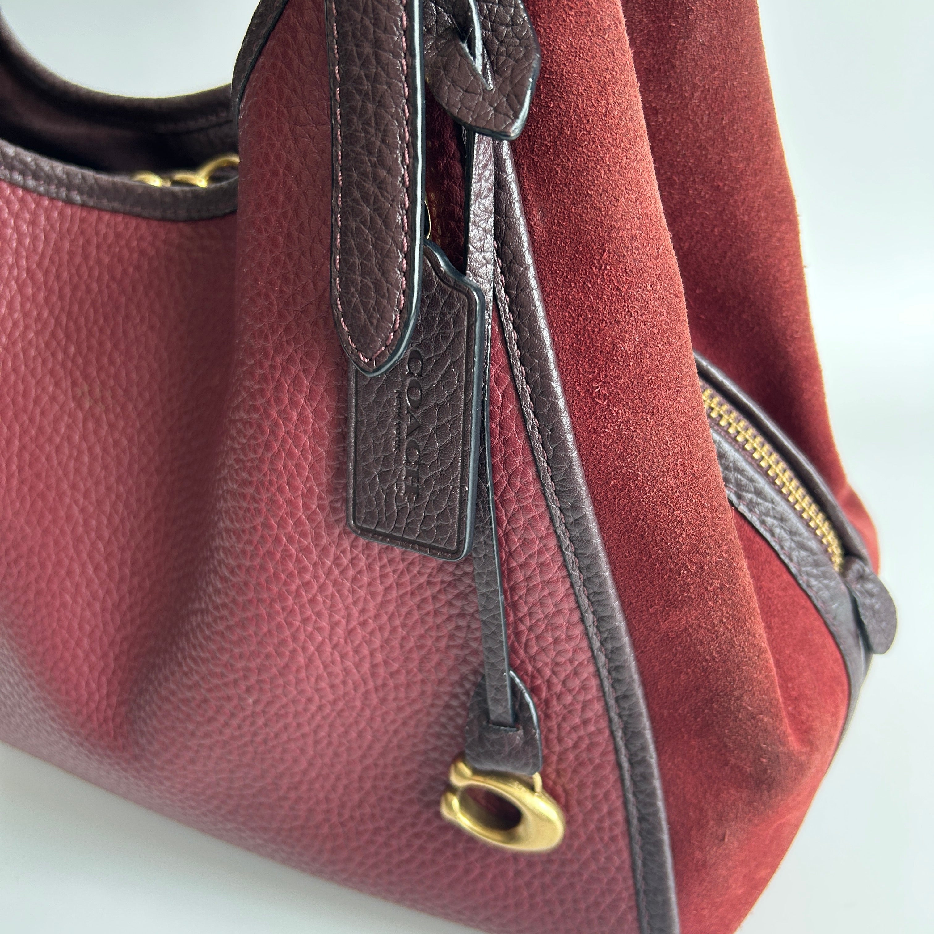 Coach Lori Wine Burgundy Pebbled Leather Suede Shoulder Bag C5265 Good