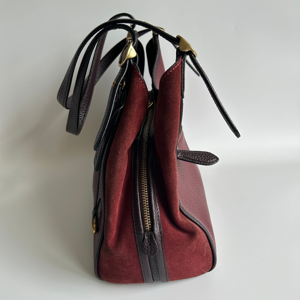 Coach Lori Wine Burgundy Pebbled Leather Suede Shoulder Bag C5265 Good