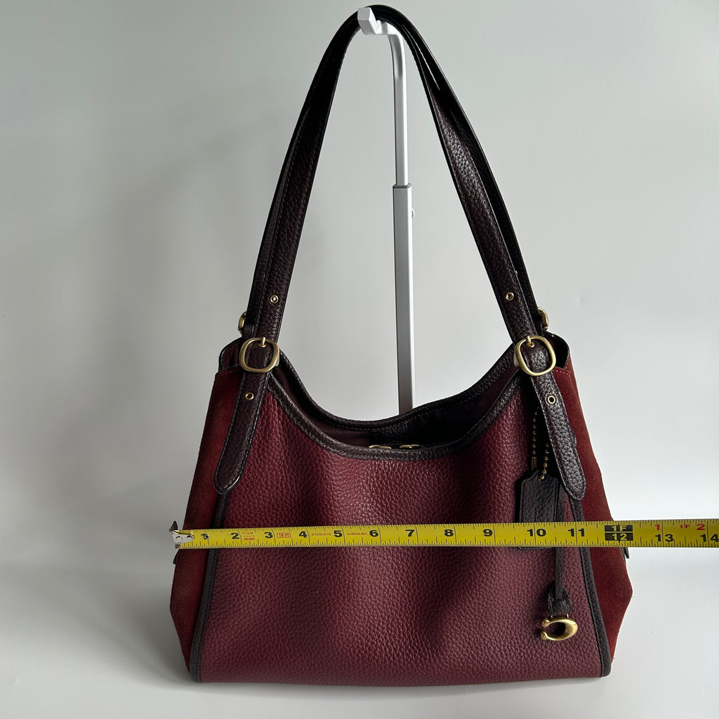 Coach Lori Wine Burgundy Pebbled Leather Suede Shoulder Bag C5265 Good