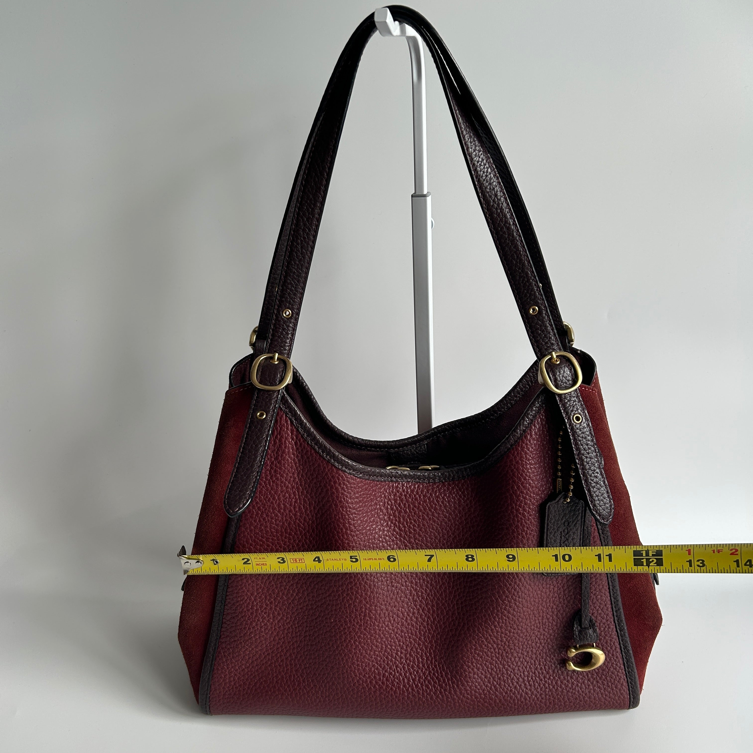 Coach Lori Wine Burgundy Pebbled Leather Suede Shoulder Bag C5265 Good