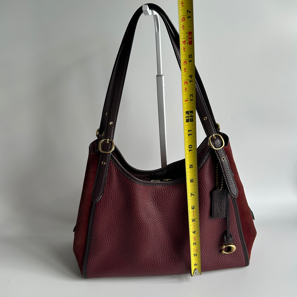 Coach Lori Wine Burgundy Pebbled Leather Suede Shoulder Bag C5265 Good
