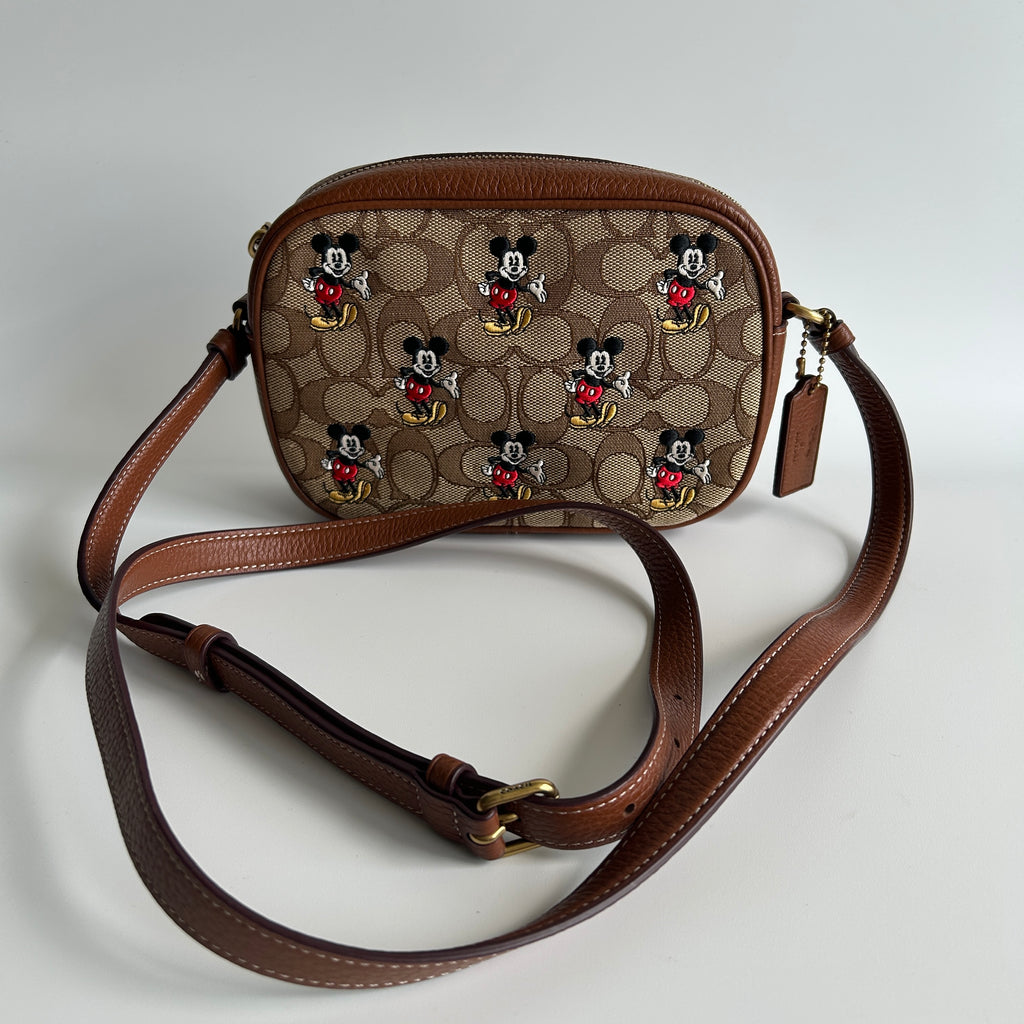 Coach Disney Mickey Mouse Brown Signature Canvas Leather Camera Bag CN034