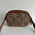 Coach Disney Mickey Mouse Brown Signature Canvas Leather Camera Bag CN034