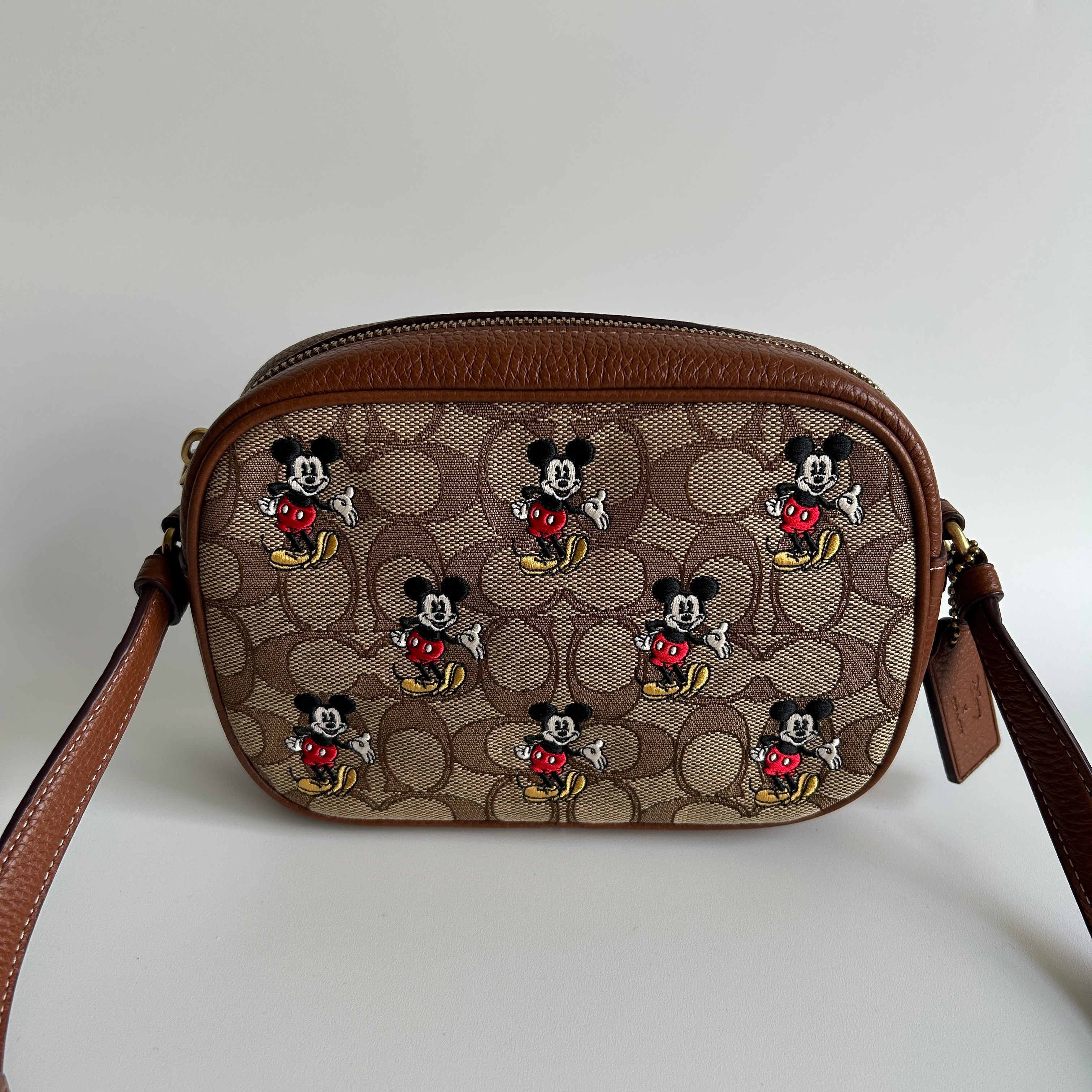 Coach Disney Mickey Mouse Brown Signature Canvas Leather Camera Bag CN034