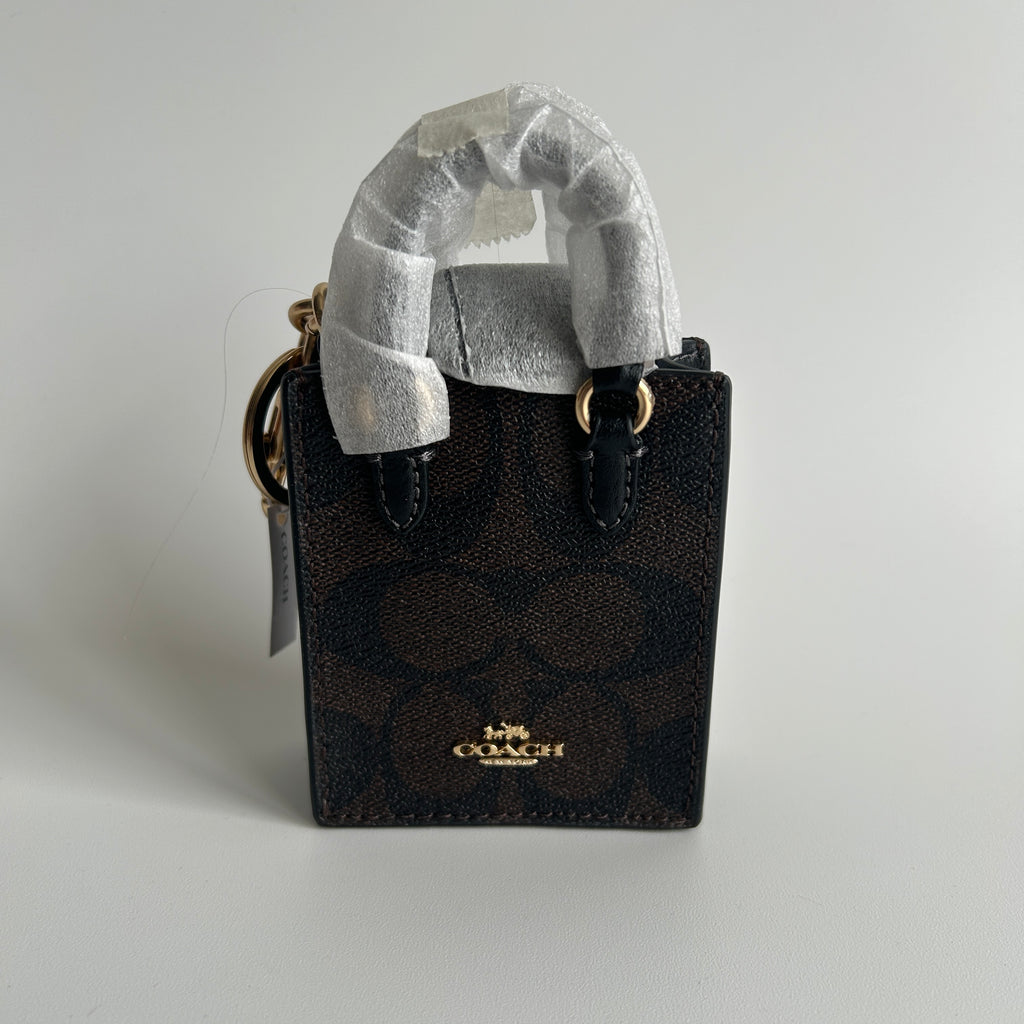 Coach Mini North South Tote Brown Signature Canvas Bag Charm NWT